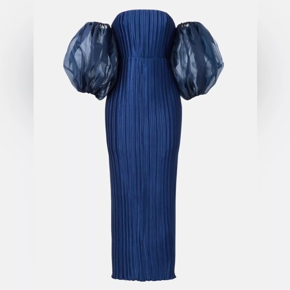 L'IDÉE Gatsby Organza pleated puff sleeves navy blue Dress